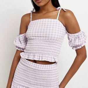 Lilac shirred gingham top